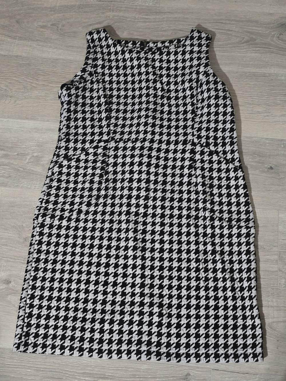 Elementz Black & White Houndstooth Midi Sheath Dress With Hidden Pockets